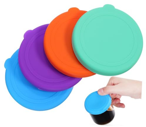 AUTSUPPL 4 Pack Food-grade Silicone Round Bowl Covers Bright Sauce Lid Set for Kitchen Reusable Can Lids for Cats Dogs