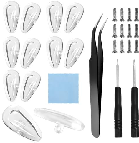 HiCycle2 6 Pairs set glasses Nose Pads, Tear Drop Shaped Upgraded Soft Silicone Air Chamber Eyeglass Nose Pads Contains a pair of tweezers, a screwdriver and screws(Scerw-in,14 * 7mm)
