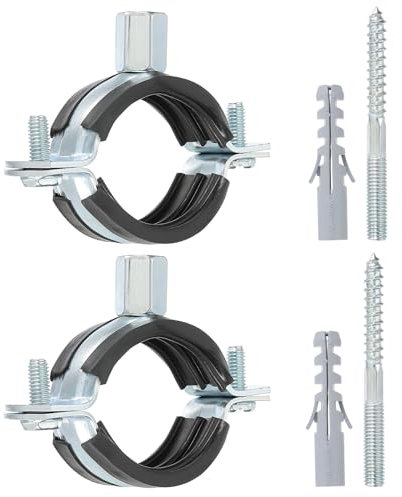 PATIKIL 1.5-1.7/38-44mm Split Ring Pipe Hanger, 2 Pcs Heavy Duty Adjustable Pipe Bracket Clamp Galvanized Iron Wall Ceiling Mount Pipe Strap Support with Screws & Expansion Tube, Black