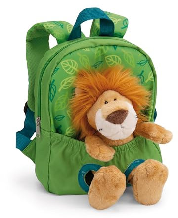 Rucksack mit Plüschtier 21x26cm Löwe 25cm - grün - Abnehmbarer Pluschspielzeug Weich Flauschig, Kindergartenrucksack mit Kuscheltier für Jungen und Mädchen | 61746