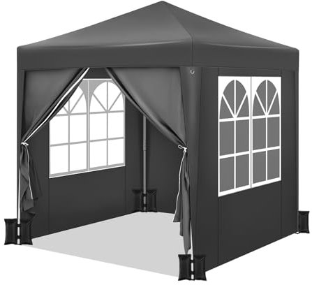 WOLTU Pavillon mit 4 Seitenteilen und 4 Sandsäcke, Faltpavillon 2x2m, Gartenpavillon wasserfest stabil UV-Schutz, Pop Up Partyzelt Outdoor, höhenverstellbar, mit Tragetasche, Anthrazit