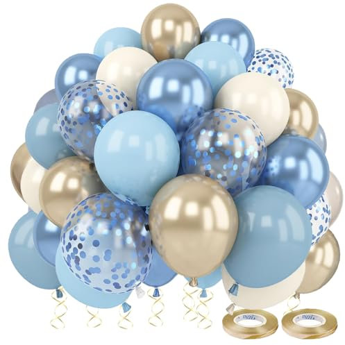 Luftballons Blau Gold, 60 Stück 12 Zoll Konfetti Helium Ballons Blau Beige Gold, Blaue Luftballons Für Geburtstagsdeko Blaue Jungen Mann, Baby Shower, Geburtstag Deko, Babyparty Deko