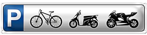 Cartello di parcheggio per biciclette, scooter e moto, robusto cartello in metallo, 10 x 46 cm