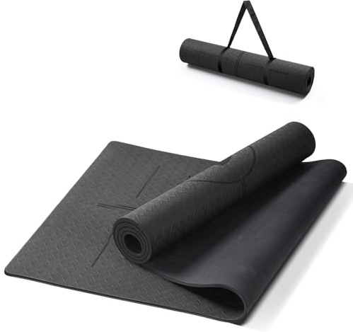 Groß Yogamatte Rutschfest 190x68CM, 8MM Dicker Naturkautschuk TPE Pilates Matte Gymnastikmatte,Yoga Matte mit Tragegurt, Sportmatte Fitnessmatte Zuhause Workout, Schwarz