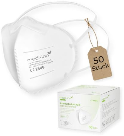 Medi-Inn+ Atemschutzmasken FFP2 NR, Typ IIR, 3-lagig, weiß (1 x 50 Stück)