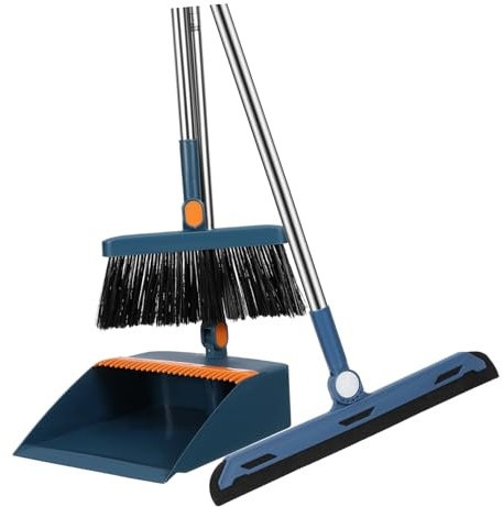 SKISUNO Juego De Escoba y Recogedor Plegables 3 Piezas Escoba Plegable Tamaño Medio Color Mocha Azul Recogedor Resistente Para Limpieza Interior y Exterior Almacenamiento Compacto Para Hogar y Oficina