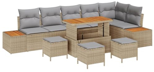 vidaXL Garten-Sofa-Set mit Kissen 10 pcs Beige Poly Rattan, Moderne Garten- und Terrassenmöbel, UV-beständige Materialien, modulares Sofa, Lounge Set, Aufbewahrung