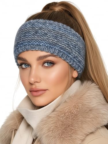 Baesics Stirnband Damen Blau - Winter Ohrenwärmer warm Farbverlauf Wolle | Mit Wolle und weichem Fleece-Innenfutter, dick und dehnbar, 48-58 cm, Unisex für Damen und Herren. Für kalte Tage und Sport
