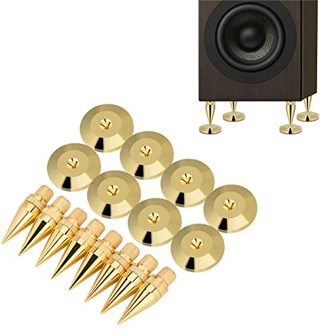 Risegun Speaker Spikes, 8 Set Copper Speaker Stands Shockproof Subwoofer Base Pad Mats Isolation Feet for HiFi Speakers Turntable CD Player