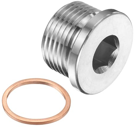 PATIKIL M30 x 1.5 Metric Pipe Plug Fitting, 304 Stainless Steel Internal Hex Head Socket Pipe Cap Adapter Connector with Copper Washer for Sealing Oil Gas Water