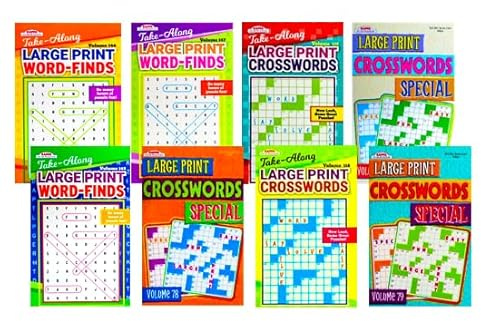 Idea Liftoff™ Large-Print Puzzle Book 8-Pack — Includes 5 Crosswords & 3 Word Finds (600+ Puzzles). Travel-Friendly 8” x 5” Digest Size. Perfect for Adults, Seniors & Brain Training