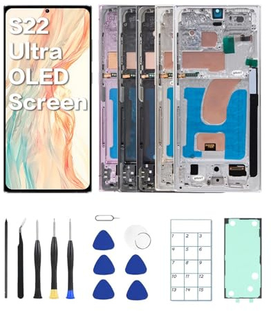 JQYDZH Écran OLED de rechange pour Samsung Galaxy S22 Ultra 5G avec cadre et capteur d'empreintes digitales - Comprend un kit d'outils complet et un guide d'installation (vert)