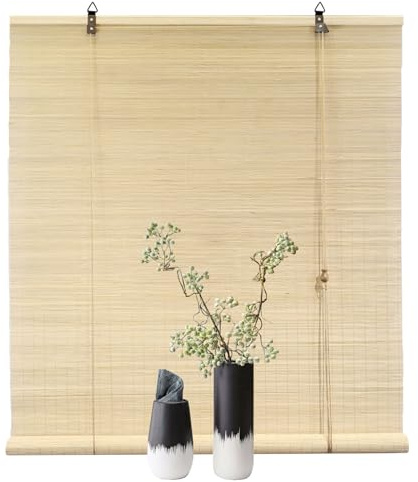 Natur Bambus Rollo 55 x 70 cm Blickdicht, Atmungsaktiv, Lichtfilter Bambusrollo Schilfrollos für Fenster Und Türen, A