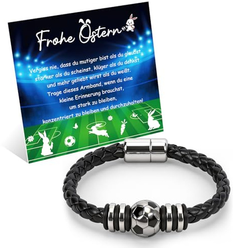 Ostergeschenke Kinder Fussball Armband für 5 6 7 8 9 10 11 12 Jahre Jungen,Fussball Geschenke Jungen,Ostern Geschenke Fußball Armband für Jungs,Lederarmband Fußball Geschenk