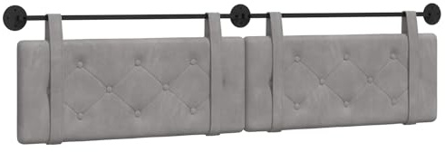 vidaXL Hängendes Kopfteil Hellgrau Samt, Moderner rechteckiger Wand-Headboard aus Samt, bezogen mit Bändern, Knopfsteppung für entspannende Schlafzimmer-Deko