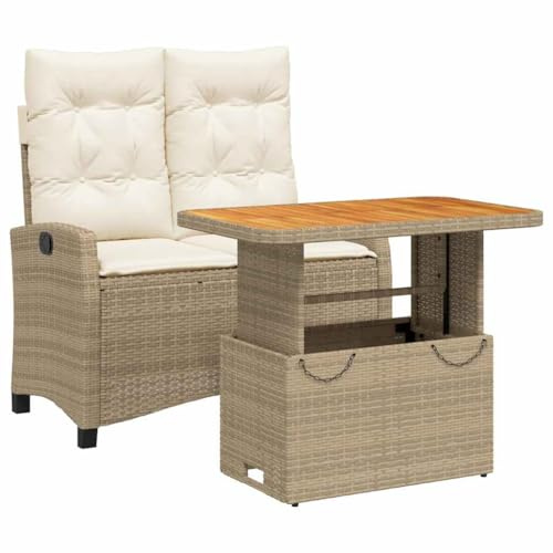 BBLINKE 2-TLG. Garten Essgruppe, Rattan Sitzgruppe, Gartentisch Mit Stühlen Set, Balkon Tisch Und Stühle, mit Kissen Beige Polyrattan