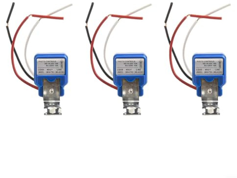 3 Stück Dämmerungsschalter AC 220V 10A Fotoschalter für Außenlicht Automatischer Lichtsensor Tag Nacht Steuerung Wetterfest Blau Weiß