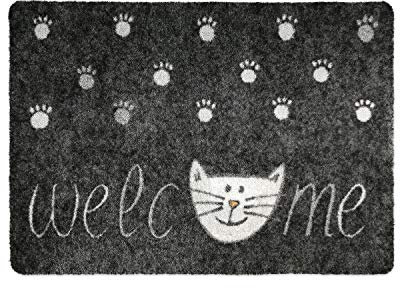 deco-mat Fußmatte Katze 50 x 70 cm Grau - Fussmatte mit Katzen - rutschfest & waschbar - Schmutzfangmatte für Innen und Außen mit lustigem Motiv