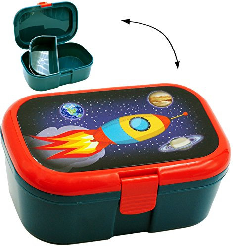 alles-meine.de GmbH Lunchbox/Brotdose - Weltraum - Rakete - Raumschiff - mit extra Einsatz/herausnehmbaren Fach - Brotbüchse Küche Essen - für Mädchen & Jungen - Mond Pla..