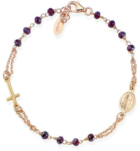 Amen Bracciale da Donna Collezione rosari. Bracciale Rosario in Argento 925 rosè e Cristalli cangianti Rosso Rubino. Gioiello della Lunghezza di 18+2cm. La referenza è brora3