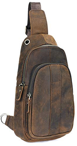 Le'aokuu Herren Echtes Leder Brusttasche Crossbody Bag Sling Bag Schultertasche Gurteltasche Umhängetasche Rucksack Brustbeutel Für Outdoor Sport Reisen (8006 A Braun)