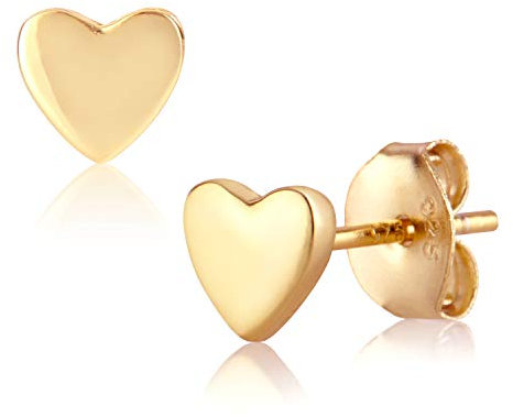 Brandlinger ® Herz Ohrstecker Silber 925. Ohrringe Silber 925 vergoldet (Silber und Gold). Schmuck Damen vergoldet mit 18 Karat für Frauen und Mädchen. Größe der Ohrringe Herz 5,3-6mm