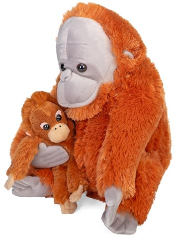 WILD REPUBLIC Mom and Baby Orangutan, Großes Kuscheltier, 38 cm, Geschenkidee für Kinder, Kuscheltier mit Baby, Riesen-Stofftier aus recycelten Wasserflaschen