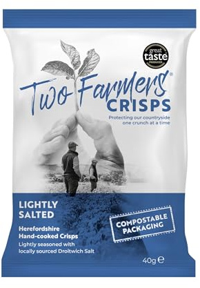 Two Farmers Crisps, Lightly Salted Hand Cooked Crisps, Vegan and Vegetarian, Gluten Free, 100% Compostable Bags, 24 x 40g