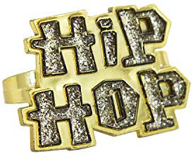 Oblique Unique® Hip-Hop Ring Gold mit Glitzer Effekt Schmuck für Hip Hopper Rapper Gangster Kostüm Fasching Karneval Motto Party Accessoire