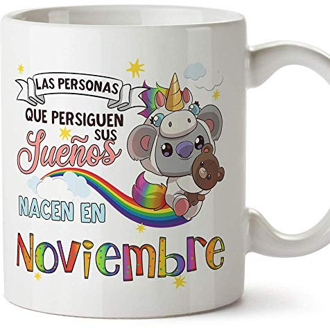 MUGFFINS Taza de Cumpleaños Koala mes de Noviembre - Detalles Desayuno Feliz Cumpleaños/Aniversario. Cerámica 350 mL