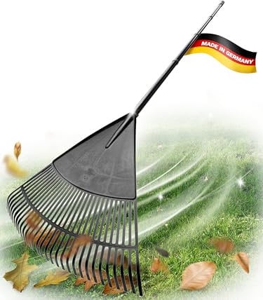 Novatool Laubbesen mit 4tlg Steck- und Schraubstiel, Laubfeger mit 30 Kunststoff-Zinken, Rechen Arbeitsbreite 75cm, Laubrechen, Gartenbesen, Rasenrechen, Harke, Landschaftsbesen, Gartengerät Schwarz