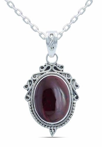 echt Silberkette mit Granat roter Edelstein Damen Kettenanhänger 925 Sterlingsilber Halskette Geschenk (AK1-124-02-50)