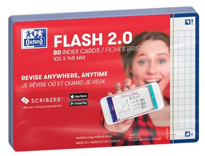 Oxford FLASH 2.0 Karteikarten A6, Lernkarten, 105x148mm, kariert, maine-blau, 80 Blatt