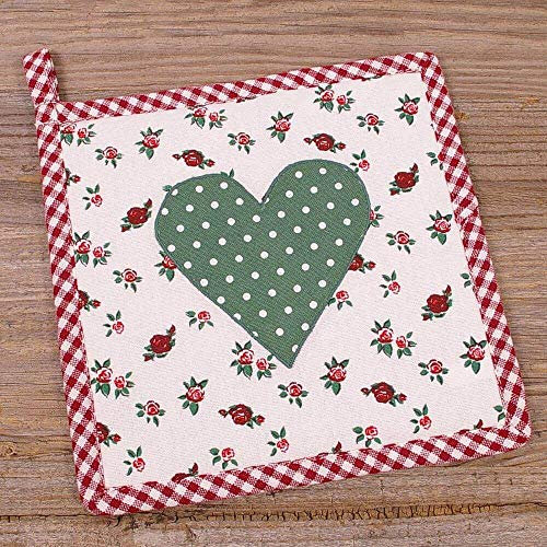 matches21 Topflappen Untersetzer Landhaus Premium Stil VRONI Bunte Blumen & Herz Applikation Hitzeschutz Küche 20x20 cm 1 STK