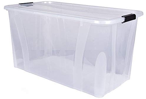 Aufbewahrungsbox + Deckel L 71,9 x B 38,5 x H 37,2 cm - 80 Liter | transparent stapelbar | Transportbox transparent | Lebensmittelbox lebensmittelgeeignet | Kunststoffbox Lagerbox stapelbar