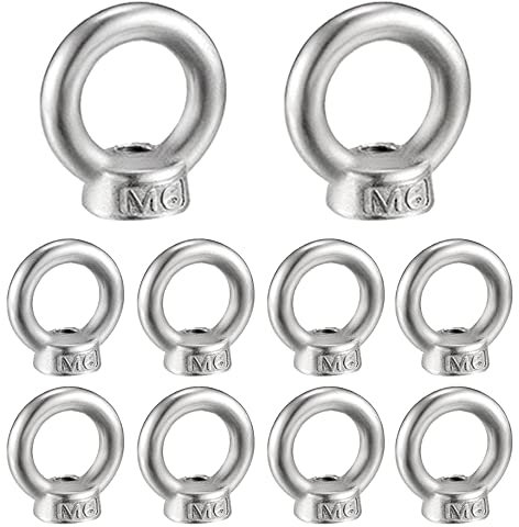 Zasiene 10 Stück M6 Edelstahl Ringmutter Schmiedeauge, Linksgewinde, ISO Metric, Klasse 2B, 16.04 mm, Silber