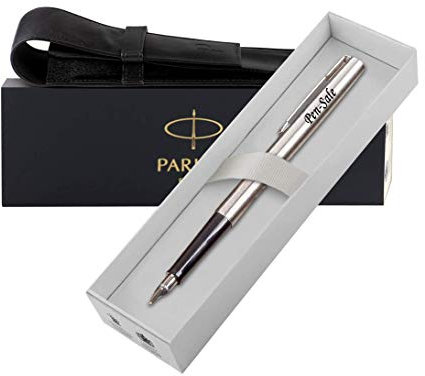 Personalised Engraved Parker Jotter Fountain Pen Gift Boxed in a Leather Pouch, Custom Gifts, Personalised Gifts for Christmas - Enter Your Custom Text