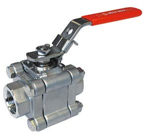 Syveco 703415 Serie 7034 - Rubinetto a sfera, flangia, 3 pezzi, PN40, piastra ISO, falò di sicurezza, manico piatto in acciaio inox rosso, area eccellenza, M15 PN40