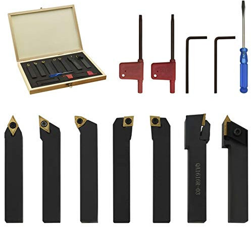 Tidyard 12-TLG.Drehmeißel-Set Werkzeugen Wendeschneidplatte Mit Wendeplatten 16x16 mm 115 mm,Werkzeugset Hartmetallschneiden aus Kohlenstoffstahl und Hartmetall für die Drehmaschine