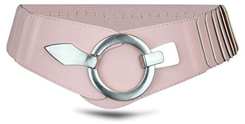 Vanessa & Melissa Elastischer Damen Taillengürtel, ca. 6 cm breiter Hüftgürtel mit silberner Ring-Schließe, Stretchgürtel (80 cm (für Taillenweite 85-105 cm), Rosa)