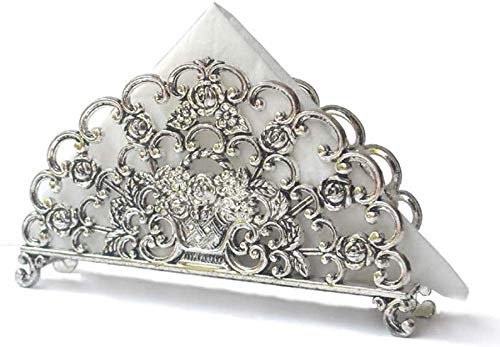 Vintage Serviettenhalter Freistehend Antik Zinklegierung Papierregal Dekoration mit Silber Blume Papier und Alt Papier Handtuchhalter für Restaurant Picknick Tisch