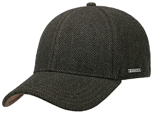 Stetson Plano Wool Cap Herren Baseballcap Schirmunterseite Leder Herringbone Design Baumwollfutter Herbst Winter Oliv XXL (62-63 cm)