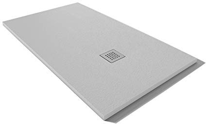 Receveur de douche 80 x 120 x h2,5 rectangulaire en pierre blanche, avec bonde