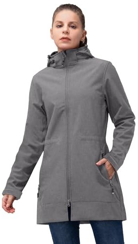 33,000ft Softshelljacke Damen Lange Übergangsjacke Wasserdicht Winddicht Softshellmantel Windbreaker Atmungsaktiv Wanderjacke Outdoor Mantel mit Abnehmbarer Kapuze