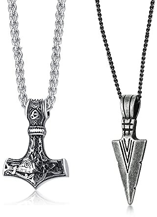 VNOX Viking Necklace for Men - Viking Thors Hammer/Norse Compass/Celtic Knot/Wolf/Norse Amulet Pendant Necklace, Tungsten Stainless Steel, Lava Stone