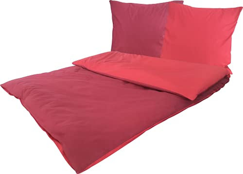 MB Warenhandel24 Bettwäsche 2-Teilige Hochwertige Renforcé aus 100% Baumwolle Uni Wende Sienna/Rot 1X 135x200 Bettbezug + 1X 80x80 Kissenbezug