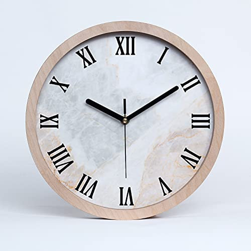 Tulup Holzuhr Uhr Holz ⌀ 25cm Dekoration Wanduhr Modern Runde Stille Uhren Schwarze Uhrzeiger - Marmor