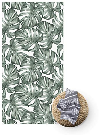 Vinyl-Teppich - Aquarell Monstera Blätter in Grün, 80 × 40 cm, Vinyl