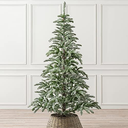 Christow 6ft Alpine Fir Christmas Tree with Snow, Luxury Artificial Flocked Indoor Xmas Decoration, Natural Looking Dual Tone PVC Needles, Easy Assembly with Stand, Tip Count 479 (skirt not included)
