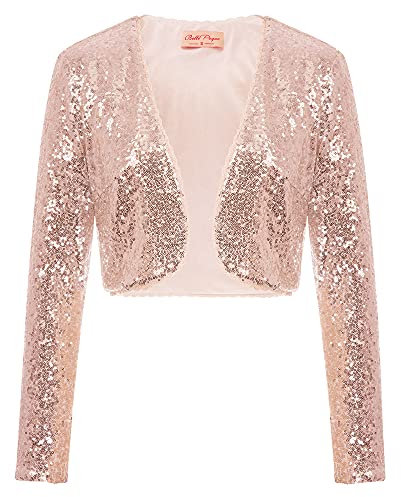 Belle Poque Top da Donna Aperto Aderente con Apertura sul Davanti Summer Card Shrug Cardigan Top Rose Gold (570-4) XL